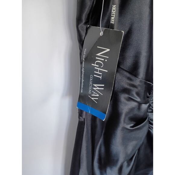 Night Way Collections Black Satin Formal Gown Sz 16 Prom Sleeveless Empire Waist - Picture 9 of 11